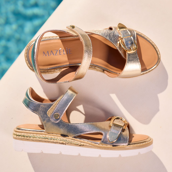 Sandales Elsa cuir irisé or