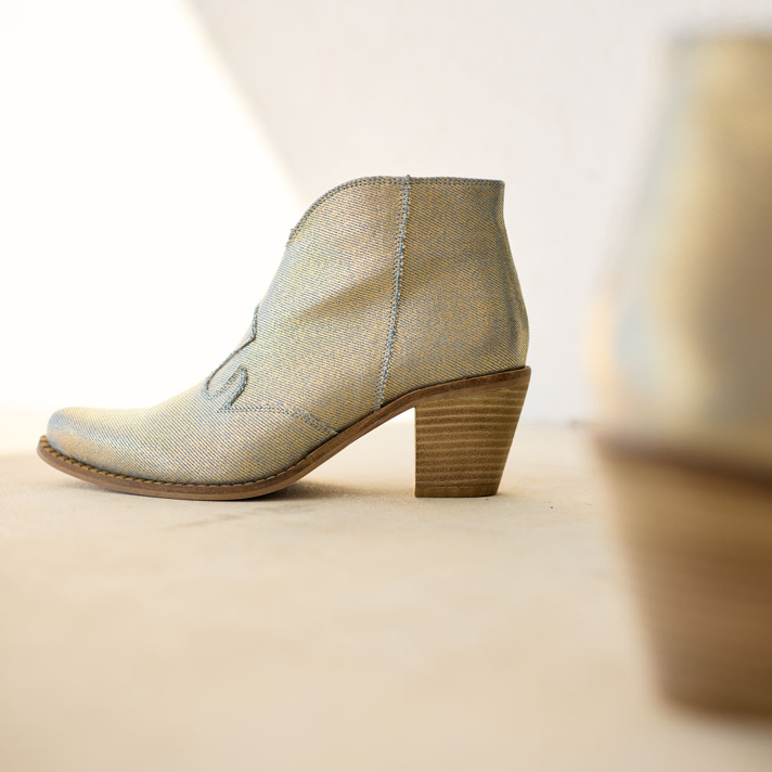 boots Amélie toile jean enduit or