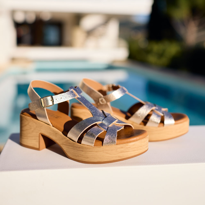 Sandales Salomé cuir irisé or