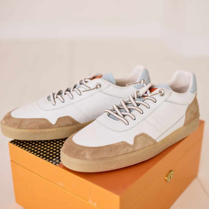 baskets Tom cuir blanc et nubuck camel