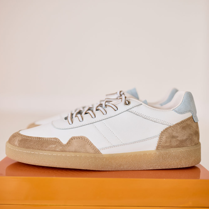 baskets Tom cuir blanc et nubuck camel