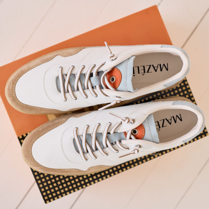 baskets Tom cuir blanc et nubuck camel