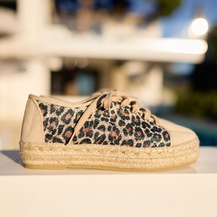 baskets espadrilles Rihana léop glitter