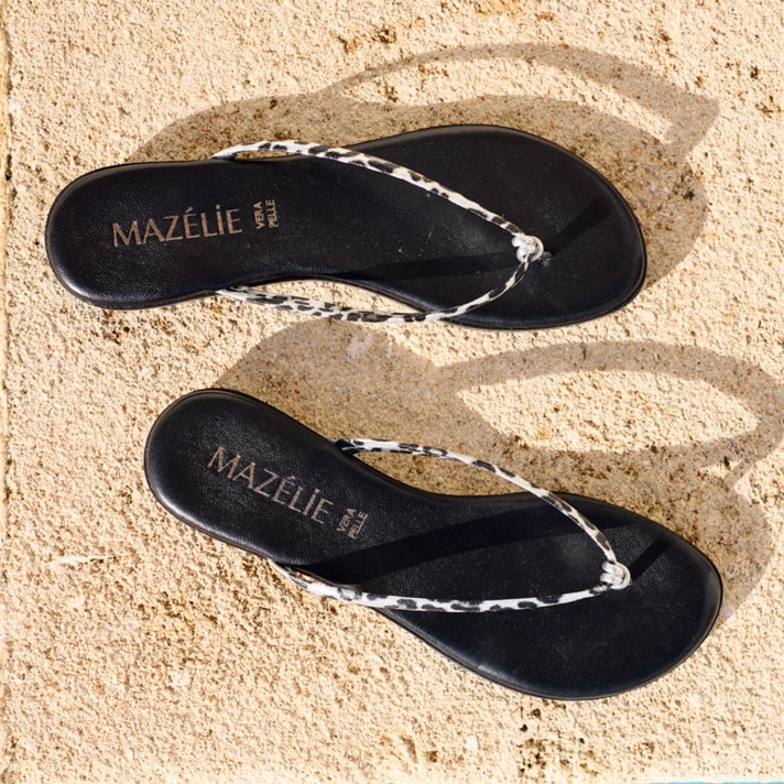 tongs Sandy cuir noir brides léop