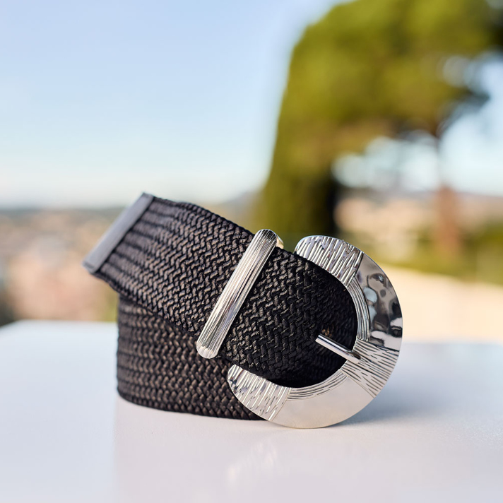 ceinture Alba textile élastique noir boucle argent