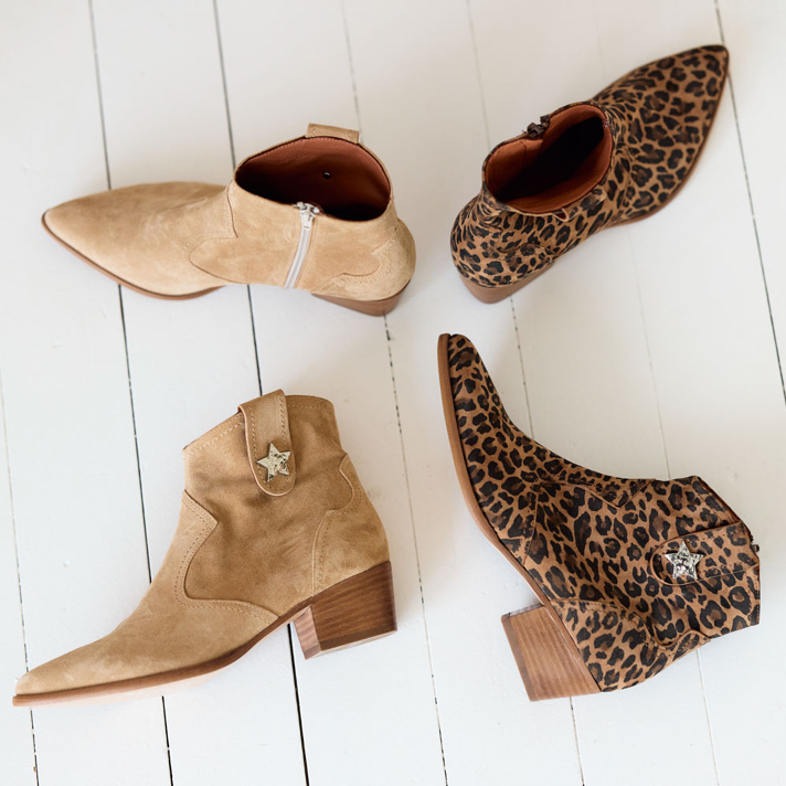 boots Maja nubuck sable et nubuck léop