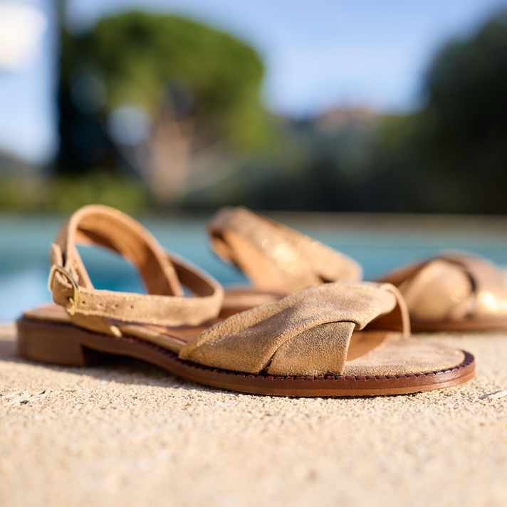 Sandales Romane nubuck taupe irisé
