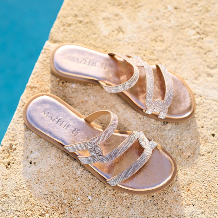 mules Lolita cuir irisé rosé et strass