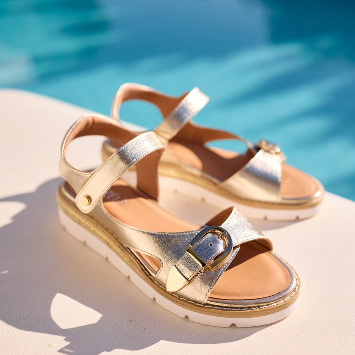 Sandales Elsa cuir irisé or