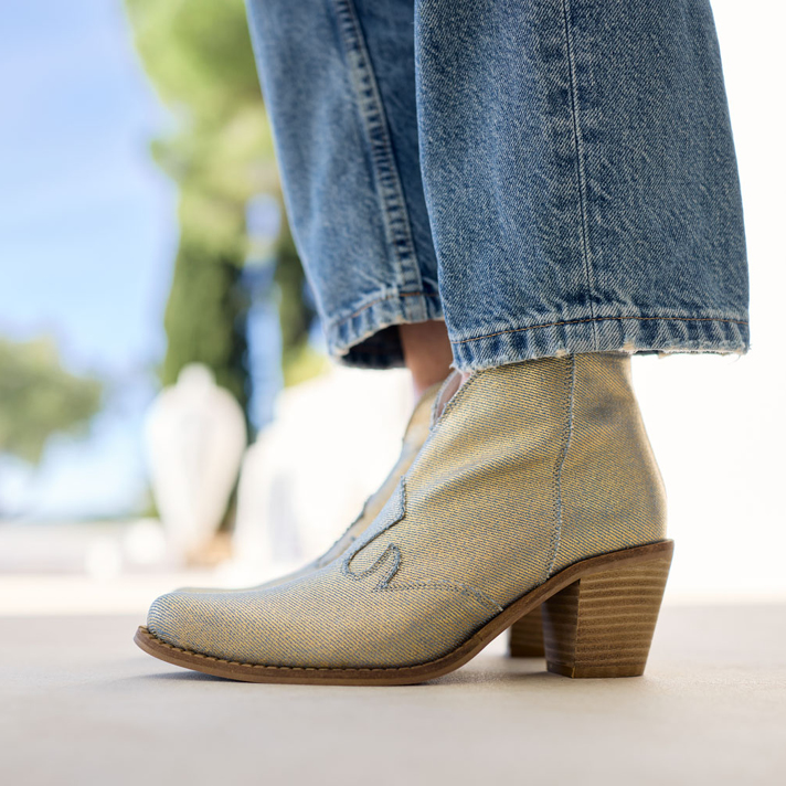 boots Amélie toile jean enduit or