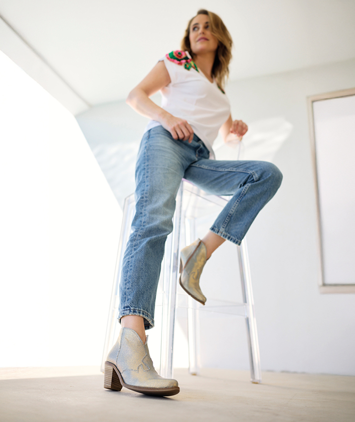 boots Amélie toile jean enduit or
