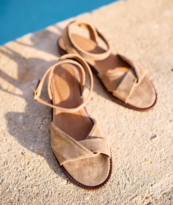 Sandales Romane nubuck taupe irisé